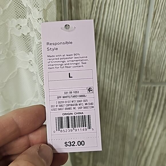 Wild Fable Off White Lace Maxi Dress Over Mini Short Sleeves Womens Large NWT - Picture 6 of 12